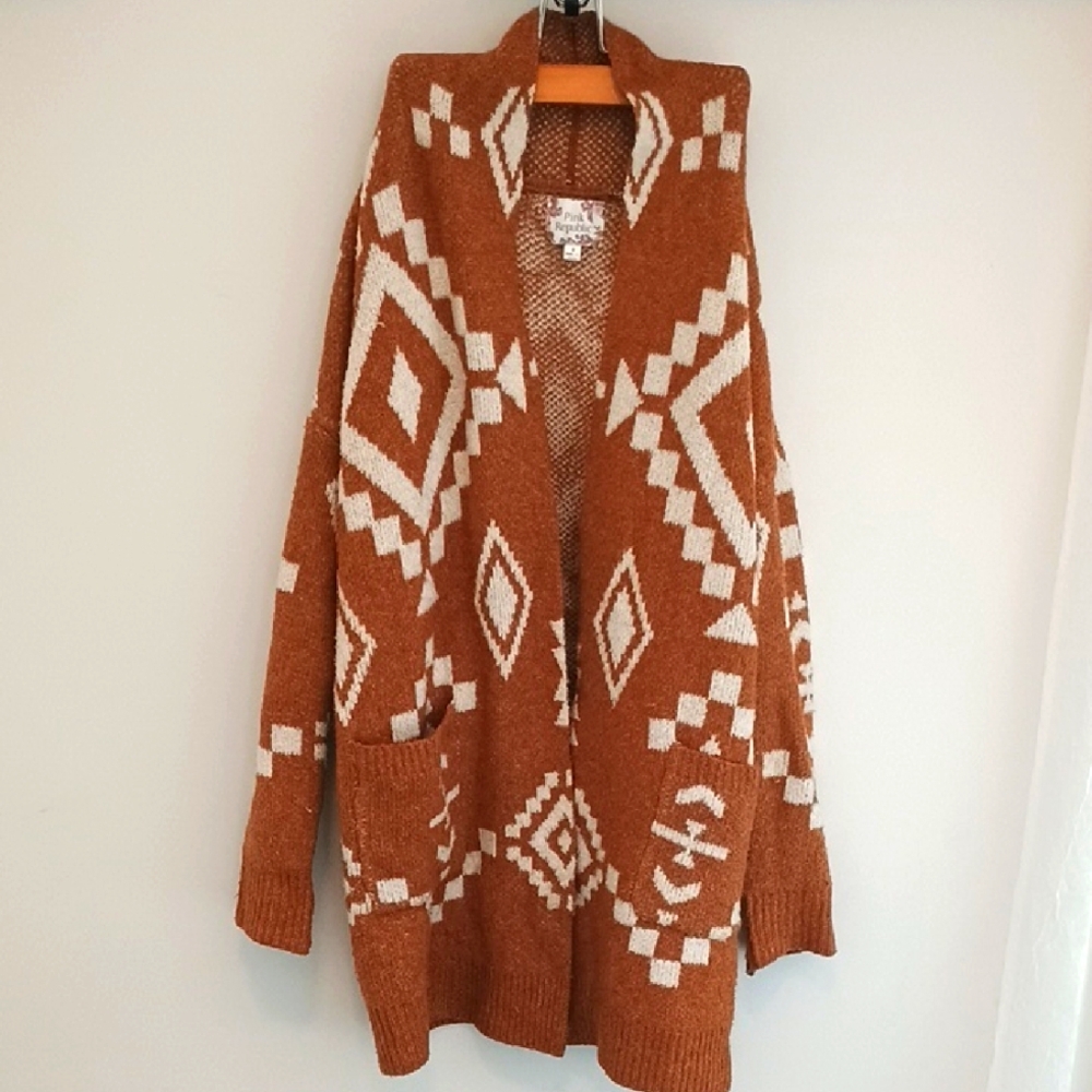 Pink Republic Brown and White Geometric Cardigan Sweater